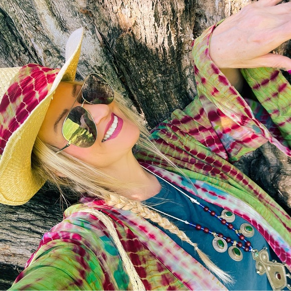 GURUHUSTLE Sustainable tie-dye Silk bohemian silk kimono W